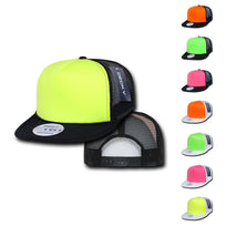 second image 100 Lot Decky Foam Mesh Flat Bill Neon Trucker Hats Caps Two Tone Wholesale Lots